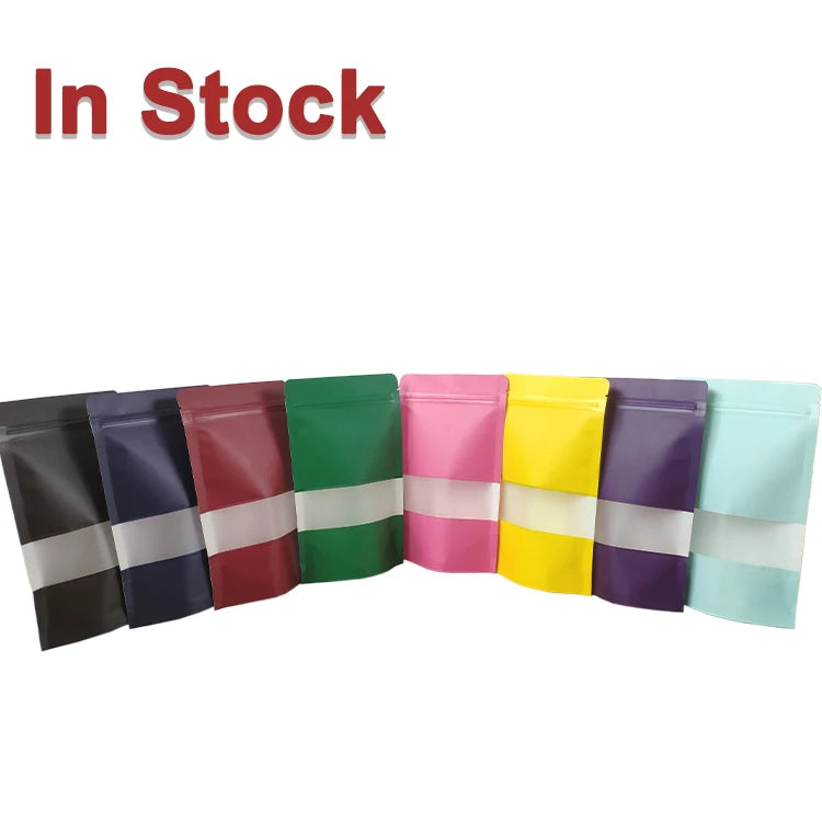 In Stock and Custom Food Packaging Resealable Ziplock Multiple Colours Kraft Paper Stand up Pouch Bag with Window