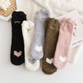 Customized Logo Three-dimensional Coral Velvet Gold Embroidered Love Cat Claw Crew Floor Sleep Socks Warm Winter Body Cuff