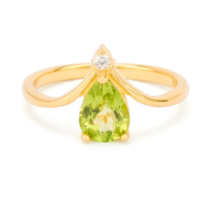 Joacii 925 Sterling Silver 18K  Gold Plated Gemstone Jewelry Prong Setting Happiness Peridot Pear Shape Ring
