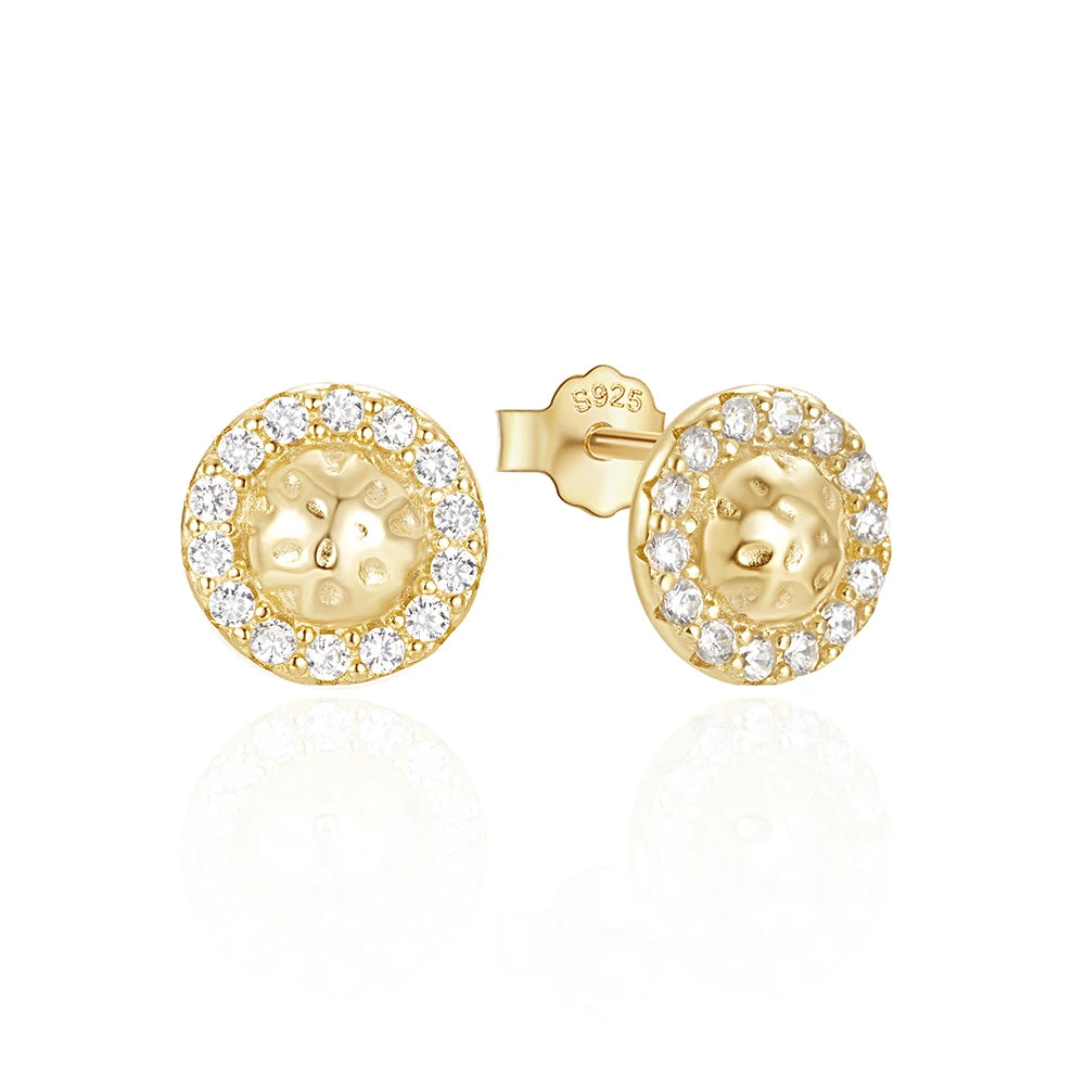 Fashion Jewelry 925 Sterling Silver Earrings Round Circle Mini Diamond Zircon 18K Gold Plated Stud Earrings for Women
