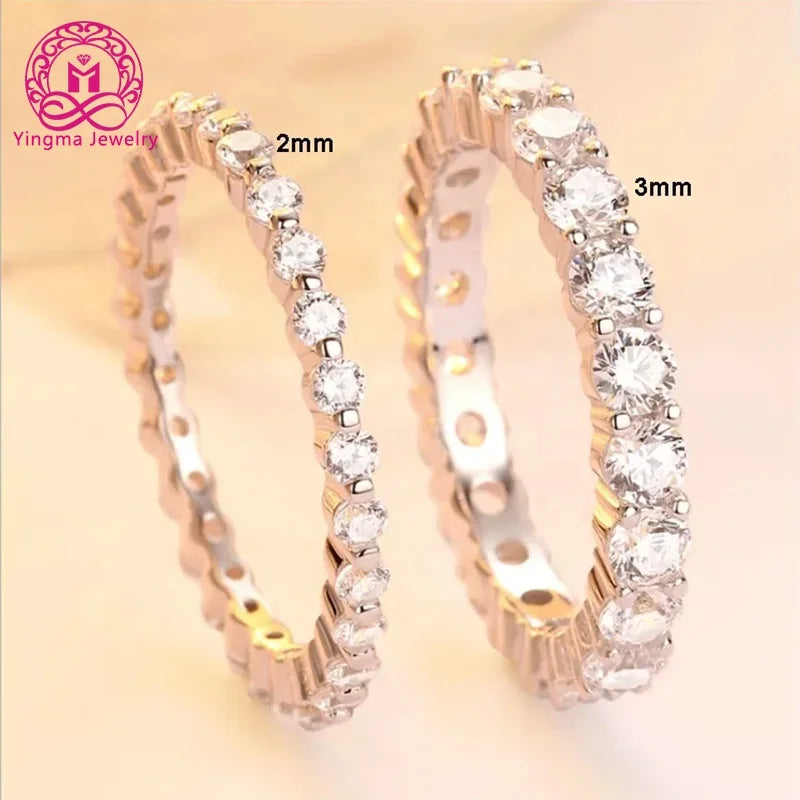 18K Solid Gold 3.0mm Moissanite Diamond Engagement Band Eternity Ring MegaBDM