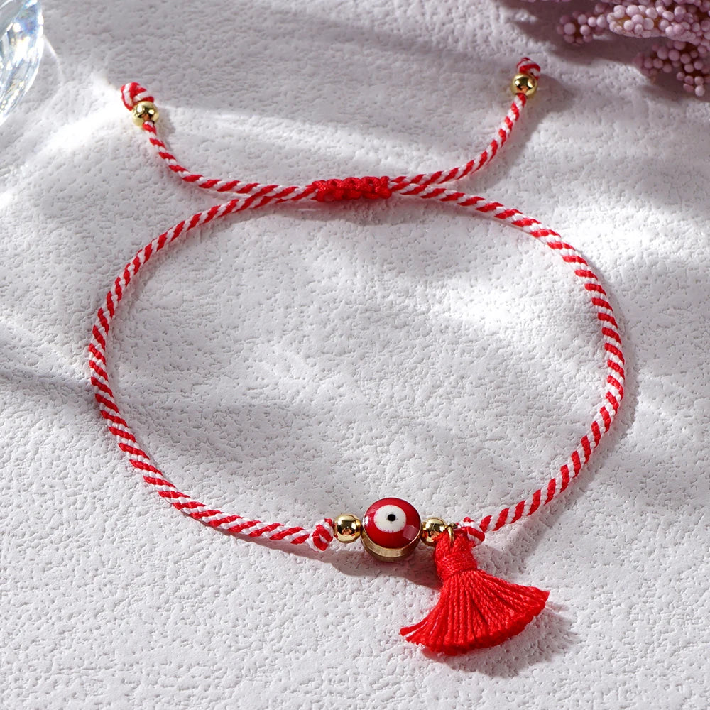 Go2boho Luck Red Evil Eye String Mini Tassel Tradition Handmade Chain Classics March Greek Bracelets for Women 2024 New