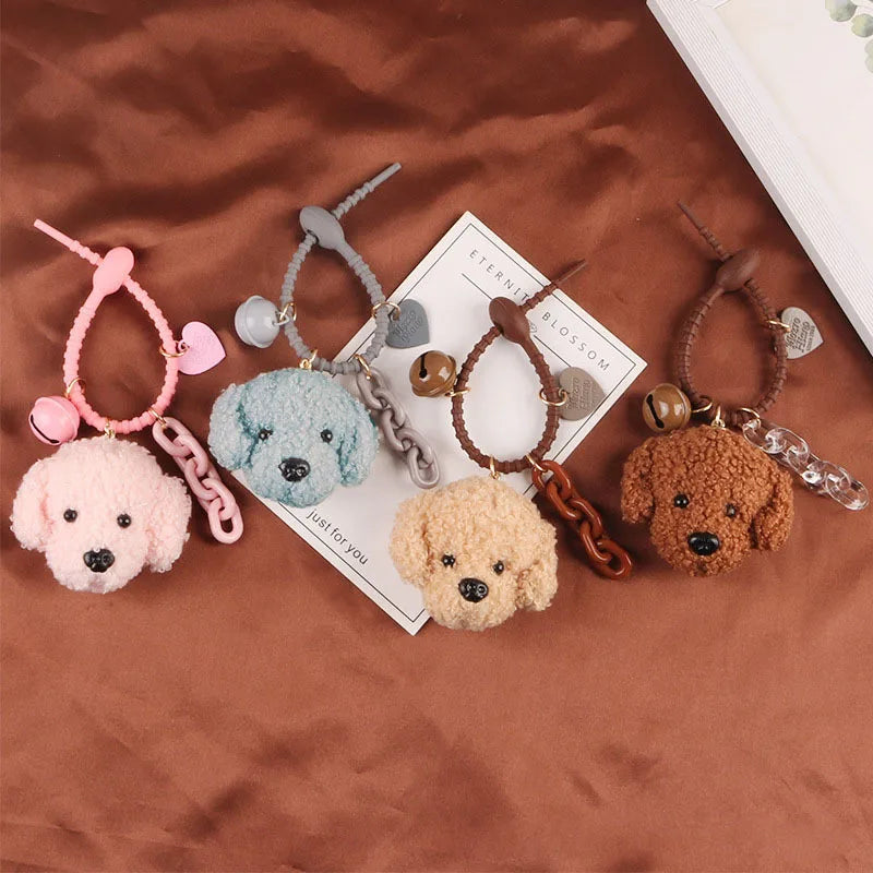 Cute Cartoon Small Bell Plush Dolls Toys Puppy Teddy Dog Poodle Keychains Car Bag Phone Charms Wrist Decoration DIY Accessories