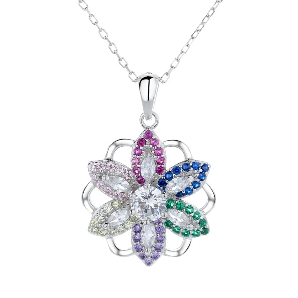 Wholesale Multi - Color Sterling Silver Delicate Floral Pendant Necklace