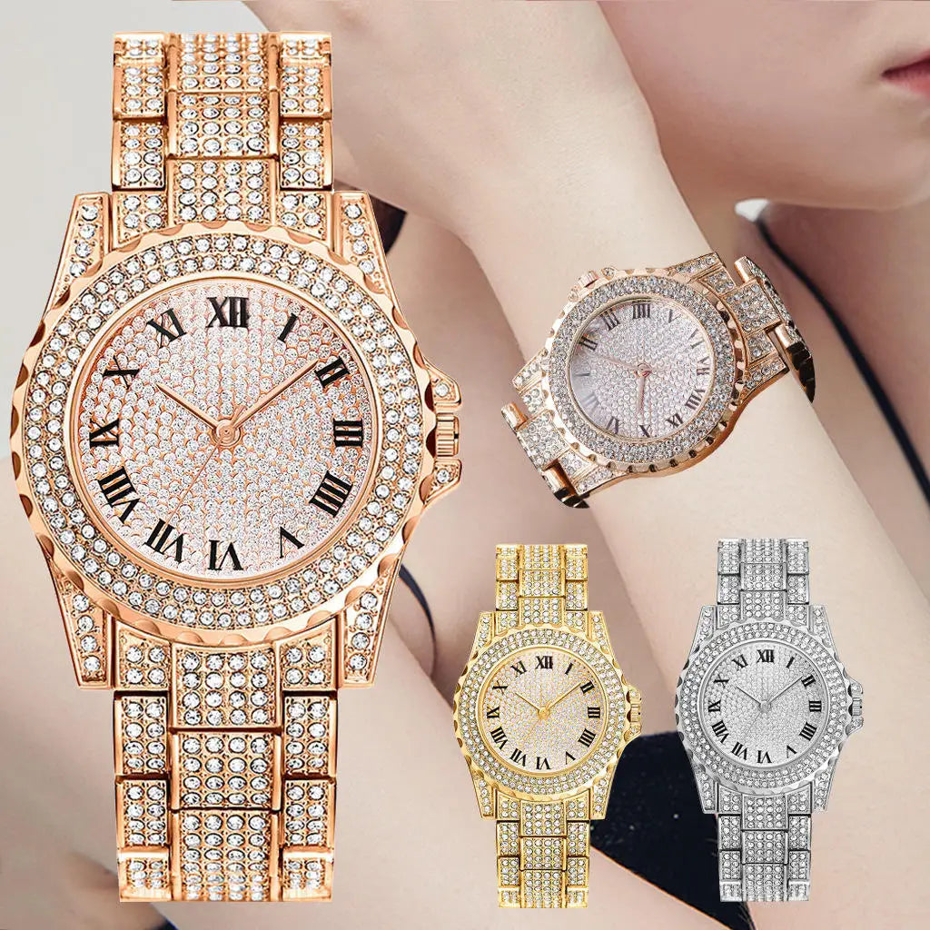 OEM Luxury Diamond  Out Watches for Women Design Crystal Wrist Watches Jewelry Custom Logo