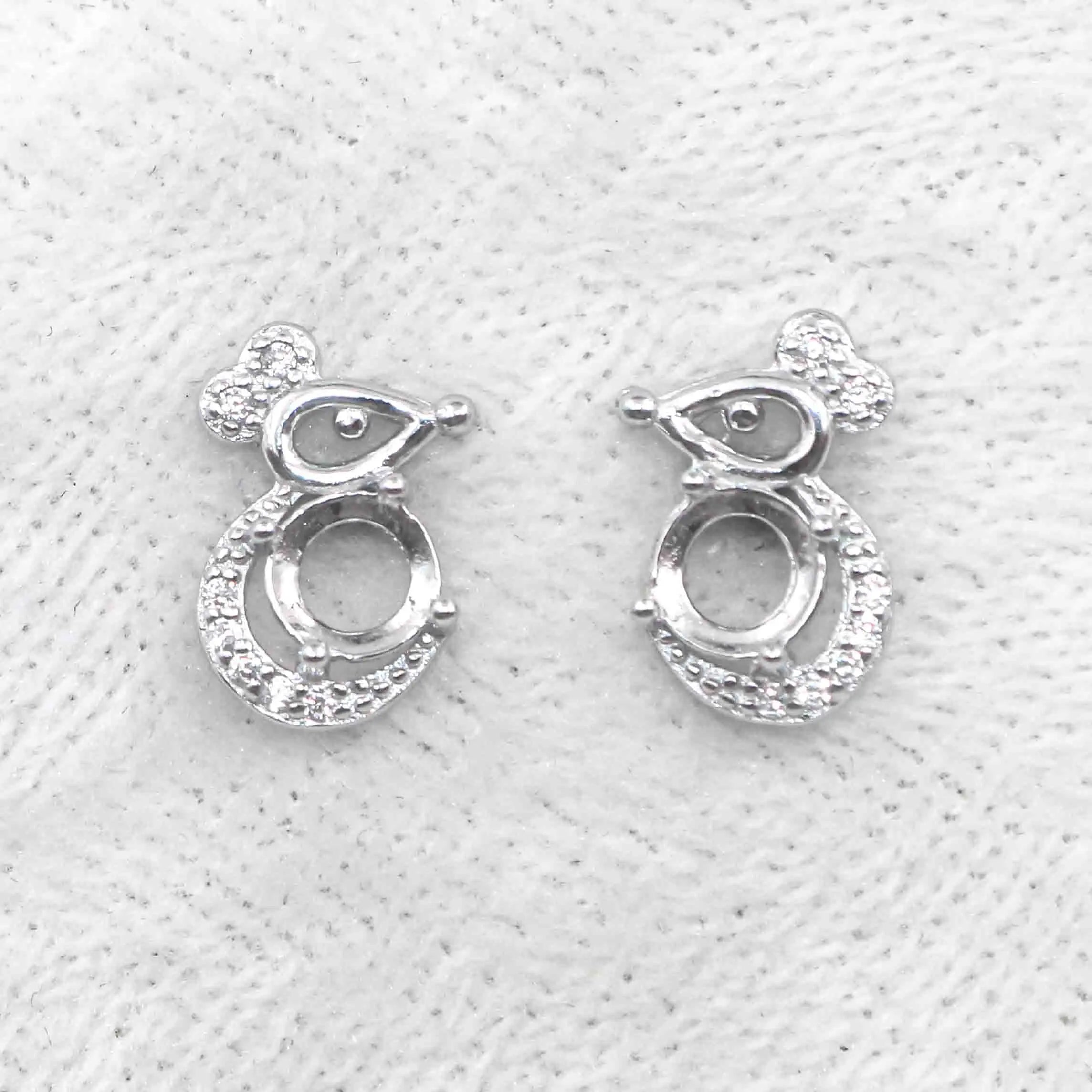 Sterling Silver 5*5mm Semi Mount Stud Earrings Empty Frame Support Blank Setting S925 Base Without Center Stone for DIY Inlay
