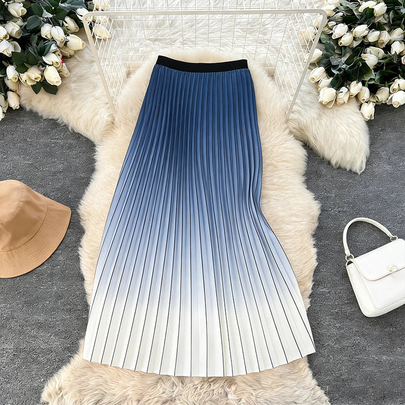 Women's Digital Print Polyester Chiffon Elegant Miyake Plus Size Pleated Midi Skirt Latest Design