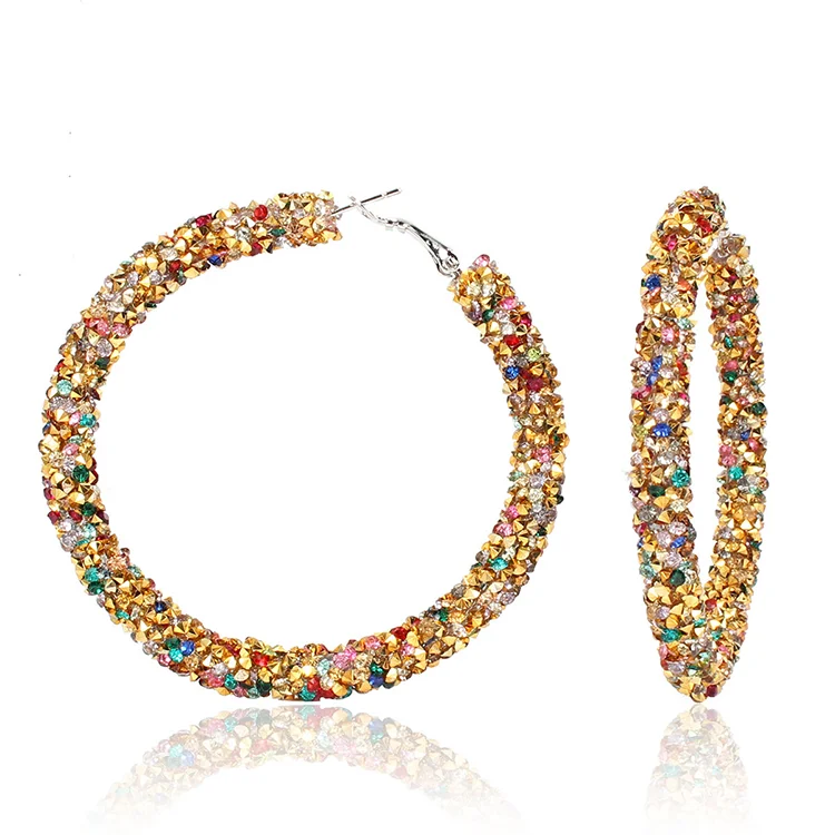 Women's Stainless Luxury Glitter Stone Cubic Zircon Crystal Diamond Big  Lead and Nickel Free  Hoop Earrings