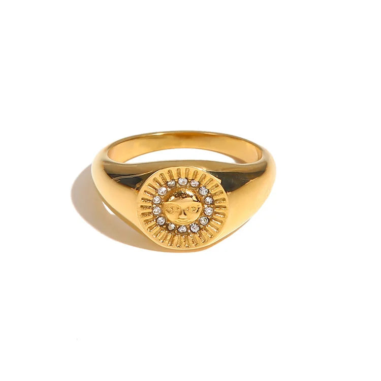 Retro 18k Gold Plated Finger Ring Stainless Steel Cz Zircon Ring Jewelry