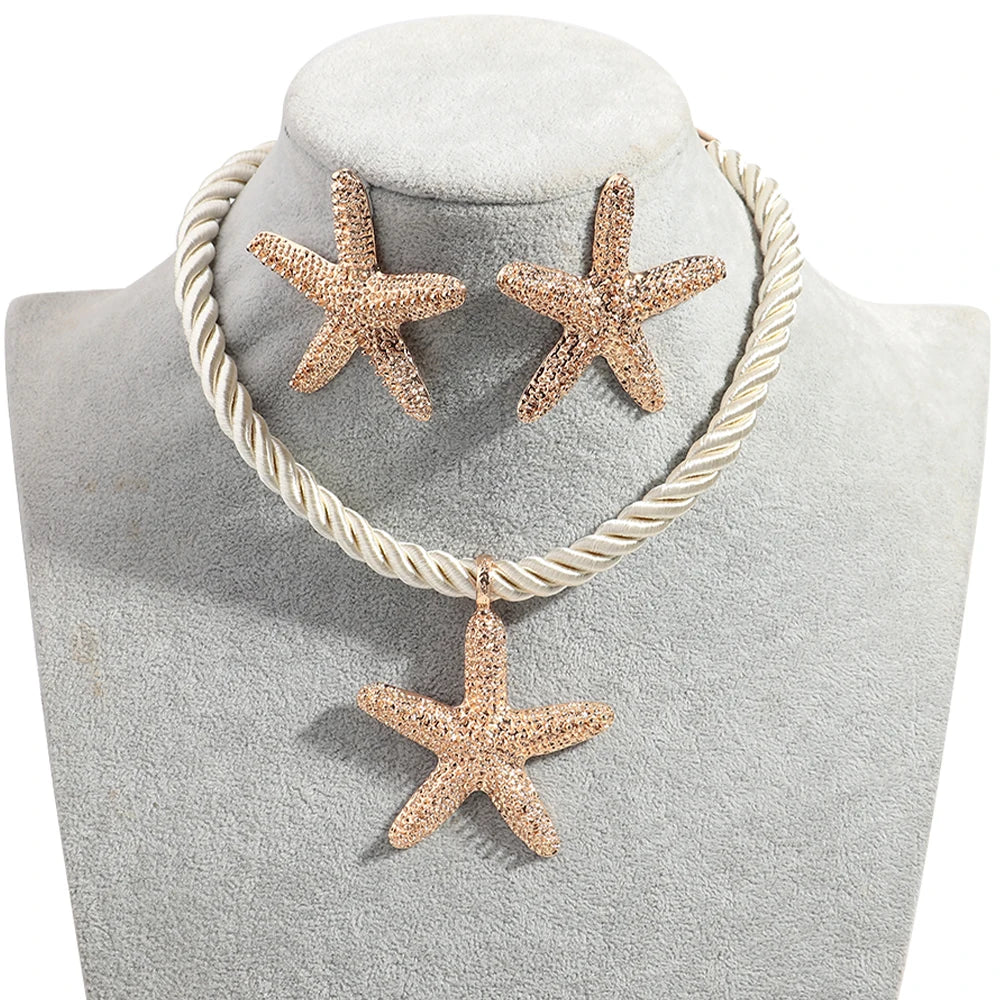 Summer New Trendy Beach Jewelry Gift Casual Bohemian Style Statement Earrings Big Starfish Pendant Zinc Alloy Unisex Necklace