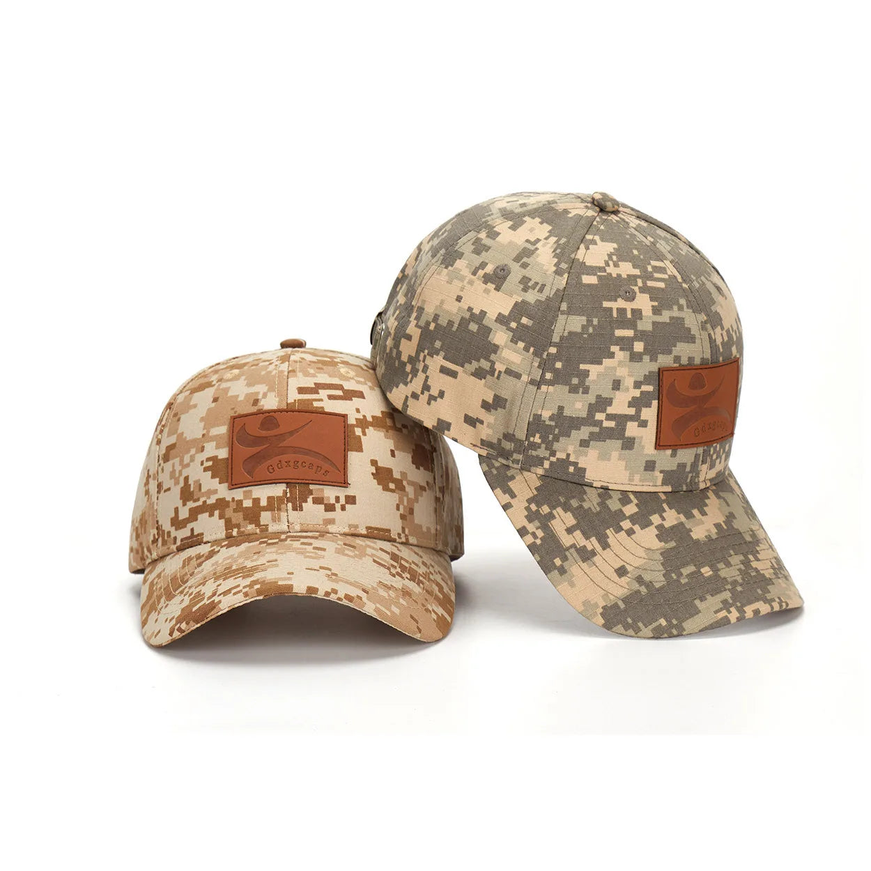 OEM Custom Factory Wholesale Fashionable Leather Patch Hunting Cap Outdoor Sublimation Digital Print CAMO Baseball Hats