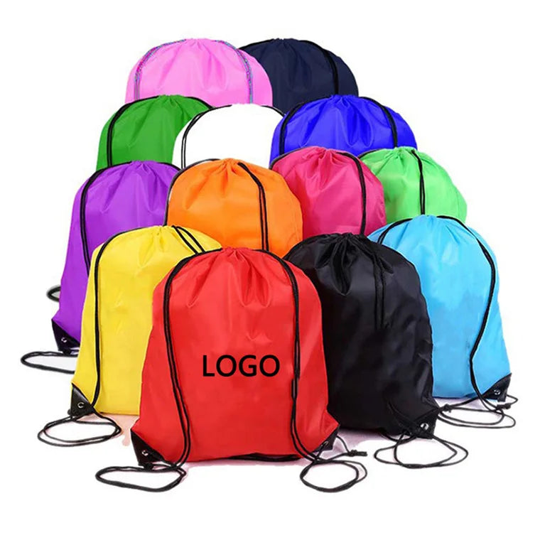 Custom lOGO 210D Drawstring Shopping Bags Fabric Polyester Drawstring Backpack Bag