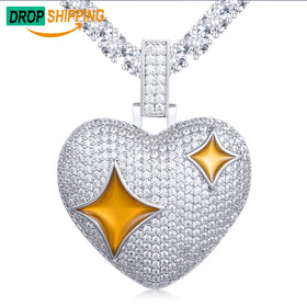 Dropshipping Luxury Hip Hop Jewelry High Quality 925 Silver VVS Moissanite Diamond Enamel Star Iced Out Heart Pendant