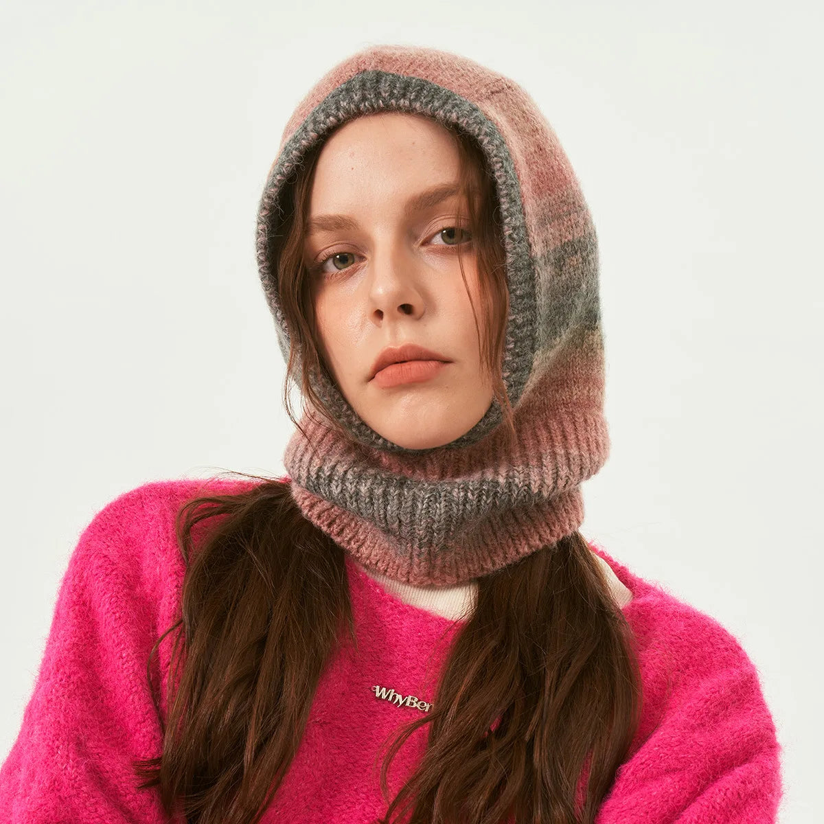 2025 Crochet Wool Balaclava Hat Knitted Hooded Caps Outdoor Warm Hats One-Piece Neck Collar Beanies Cap for Girls