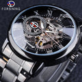 Forsining Hollow Engraving Full Black Clock Luminous Design Stainless Steel Men's Mechanical Watches Top Brand Luxury