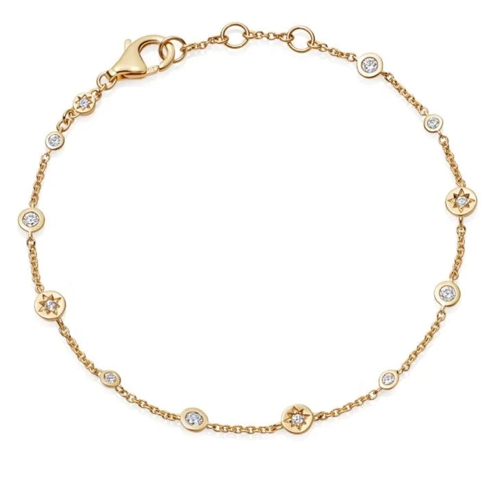 LOZRUNVE 925 Sterling Silver Bohemian Fashion Mini Star Diamond CZ Charm Bracelet Women Gold Plated