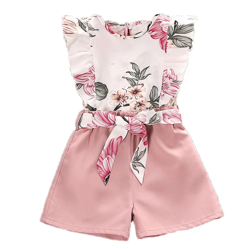 Girls' Set New Summer Children's Clothing Printed Sleeveless Top Children's Clothing Set  4Y-7Y