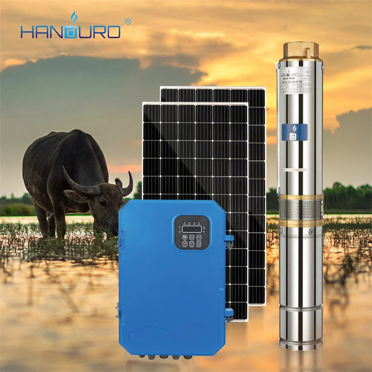 Handuro 380V 4KW 18m^3/H 150M 4inch Borehole Solar Submersible Water Pump With Panels