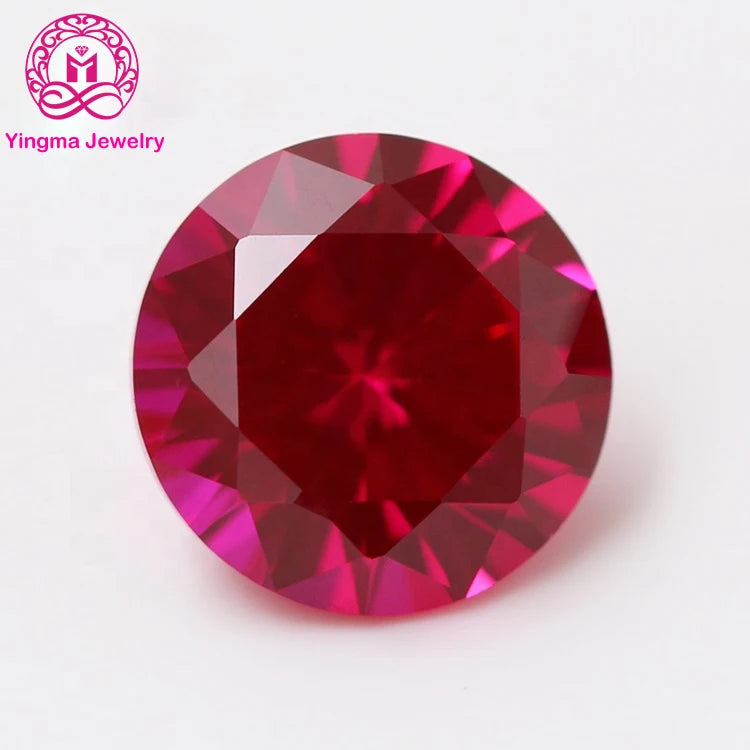 Wholesale Gems Large Sizes Loose Corundum Round Cut  Synthetic Red Ruby 5# Corundum Stone Price for Women Fine Jewelry Making