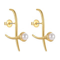 18K Gold Plated Brass Jewelry Geometric Cross Design Pearl Stud Dainty Feminine INS Accessories Earrings E221348