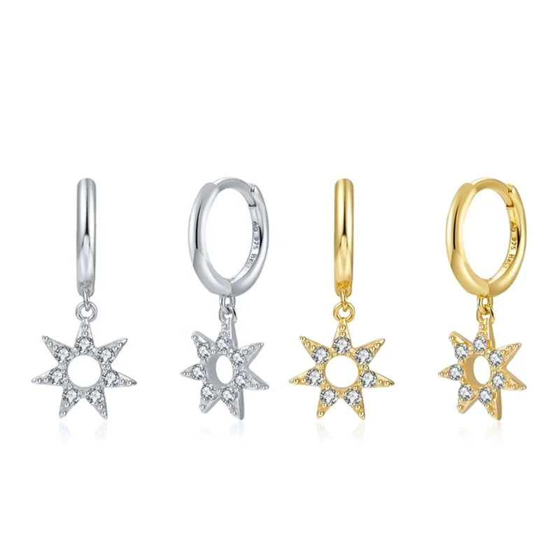 YHE0161 Trendy NEW Simple 925 Sterling Silver 18k Gold Plated Sunflower Pave Setting Cz Huggies Dangle Hoop Earrings for Women