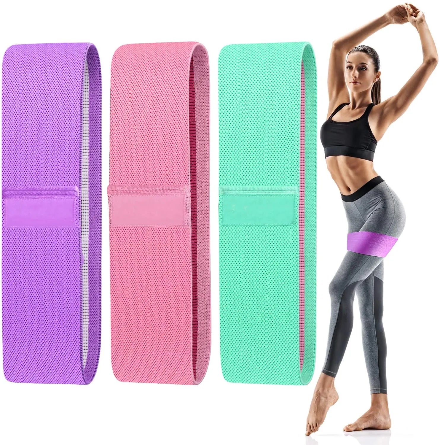 WOQI Resistance Bands for Legs and Butt Exercise  Women Hip Strength Training Fabric Booty Bands
