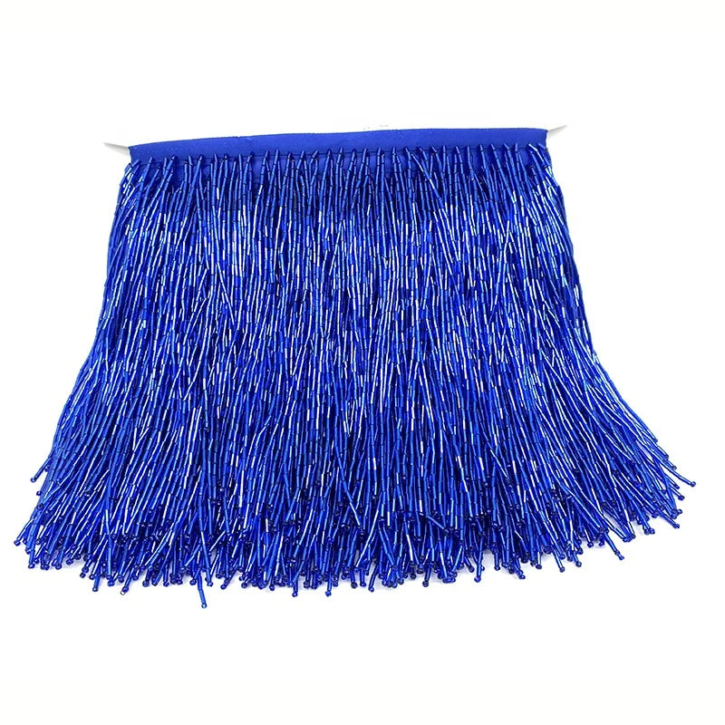 5 Yards Long Crystal Rhinestone Lace Beaded Fringe Trimming Tassel Fringes Sapphire Tassel Laces for Clothing Decoration