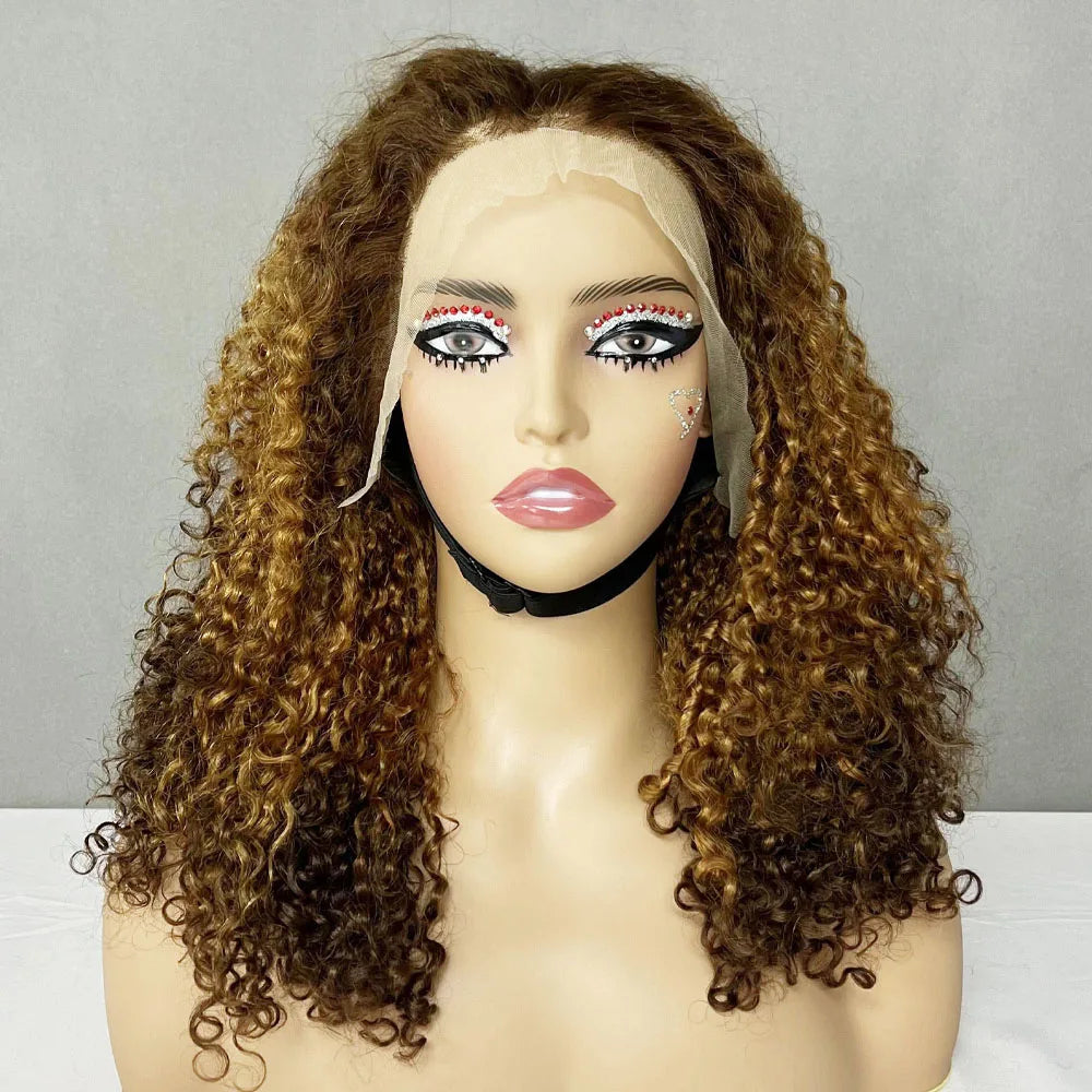 3 Tone Color Pixie Curl With 13*4 Full Frontal Wig 14 Inches Natural Human Hair Wigs Wholesale for Ladies