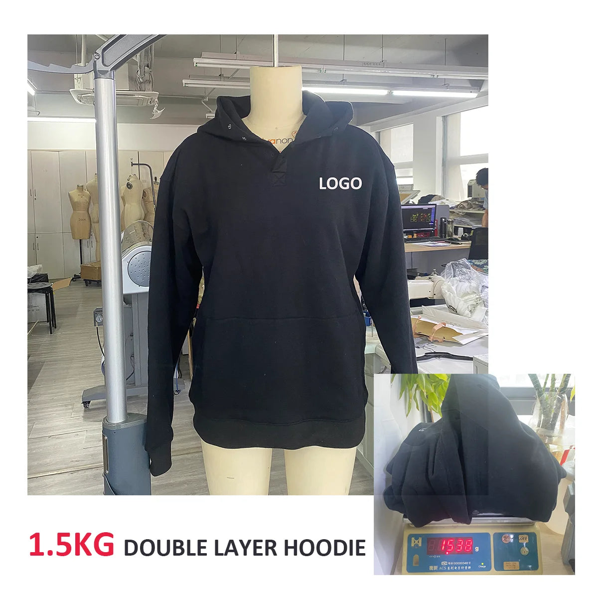 New Winter 1.5KGS Custom Unisex Heavyweight Oversize Hoodies Double Layered Thickness Hoodies