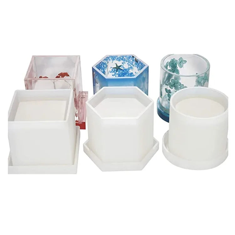 Planter Pot Mold Coaster Silicone Mold Pen Holder Custom Logo Moulds Big Hexagon Cylinder Eco-Friendly Flexible Resin 10pcs