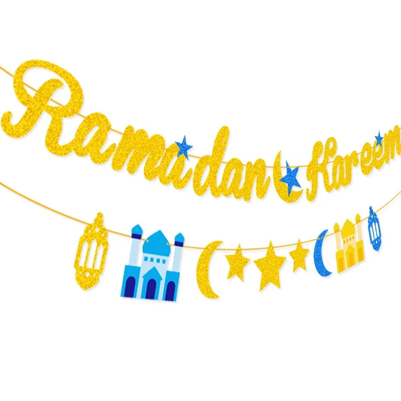 Ramadan Kareem Banner Gold Glitter | Happy Ramadan Banner Decorations | Ramadan Mubarak Party Decorations |