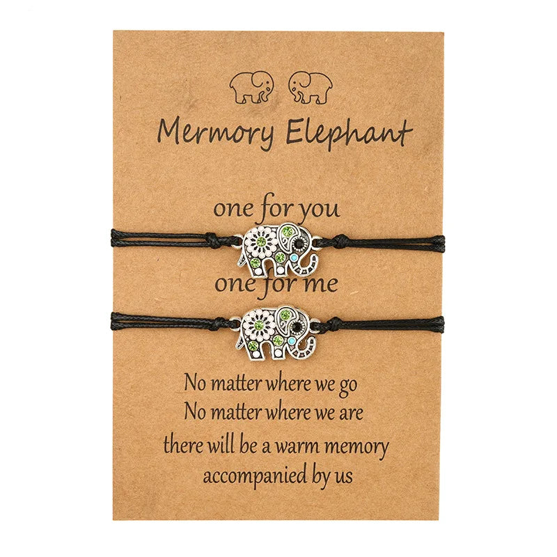 2026 New Classic Boho Elephant Woven Bracelet Set Custom Friendship Card for Couples for Gift or Partyaccept Customization Style