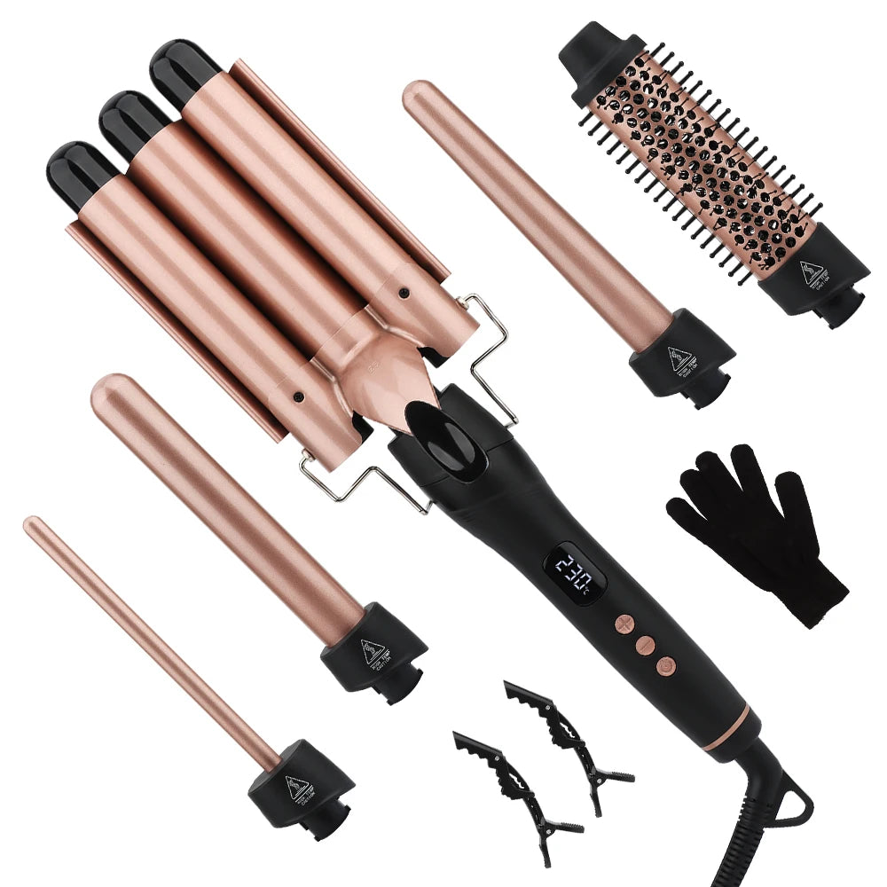 Custom Private Label 5 in 1 Professional Curling Tong Crimp Iron Hair Styling Tools 3 Barrel Hair Curler Iron Set