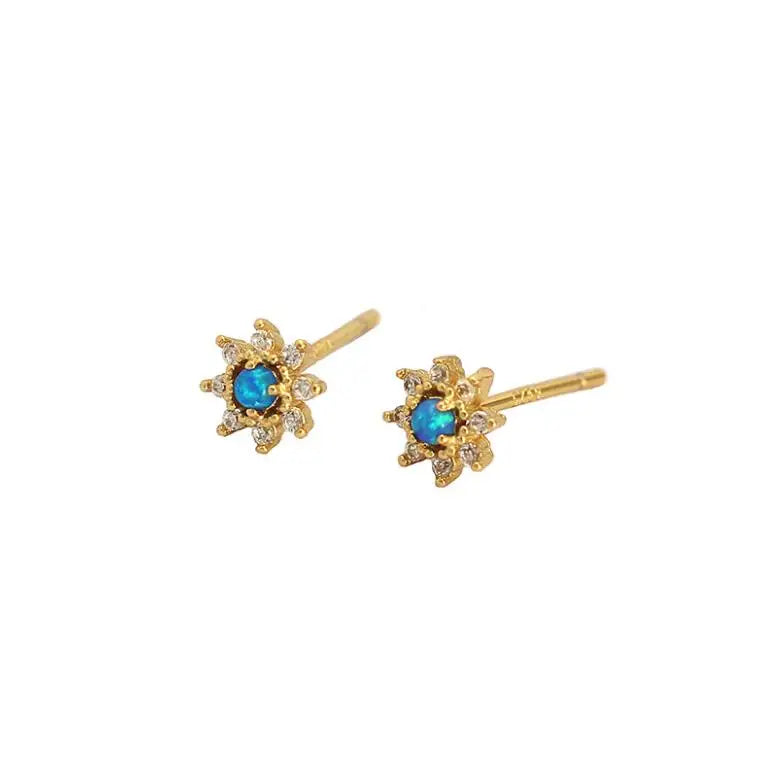 Jietao 925 Silver Dainty Cubic Zircon Stone Flower Shaped Opal CZ Stud Earrings Tiny Gemstone Sterling Silver Earrings