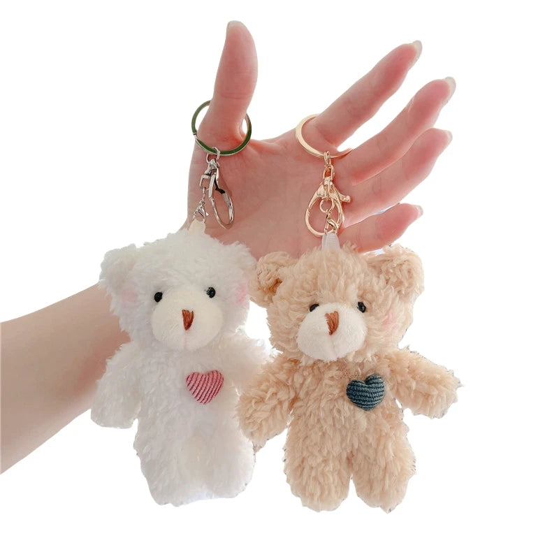 11cm Kawaii Mini Cute Valentines Teddy Bear Plush Keychain Stuffed Animal Toys Dolls Soft Cotton Teddy Bear KeyChains Kids Charm