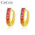 CZCITY Diamond Hoop Earrings Huggie Cz Pave 925 Sterling Silver Round Small Gemstone Gold Plated Hoop Earrings