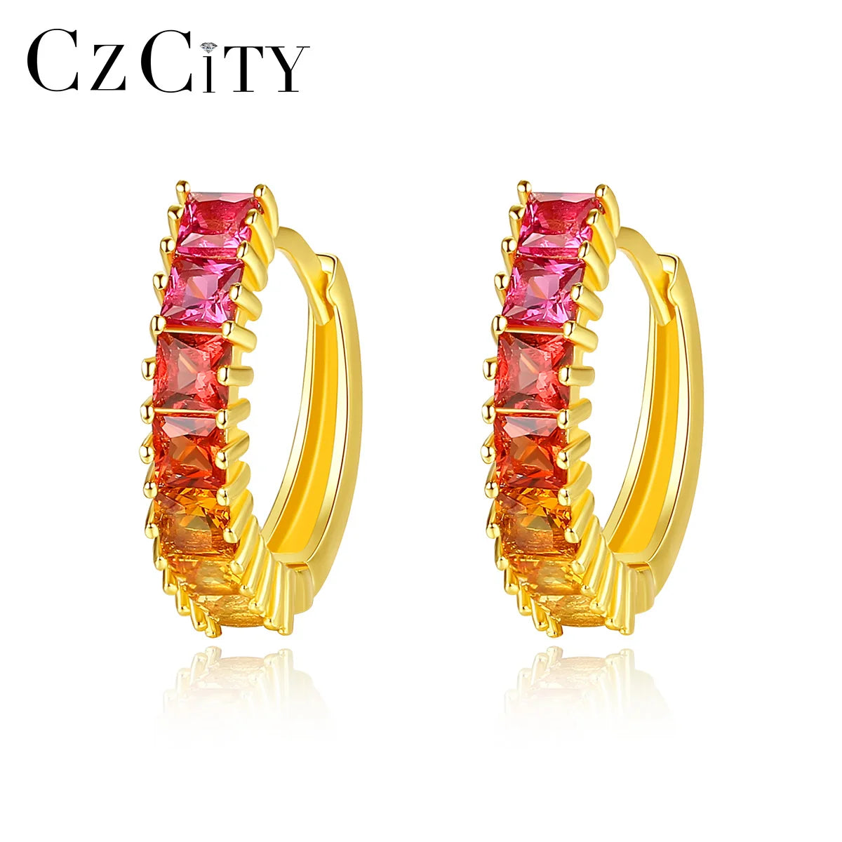 CZCITY Diamond Hoop Earrings Huggie Cz Pave 925 Sterling Silver Round Small Gemstone Gold Plated Hoop Earrings