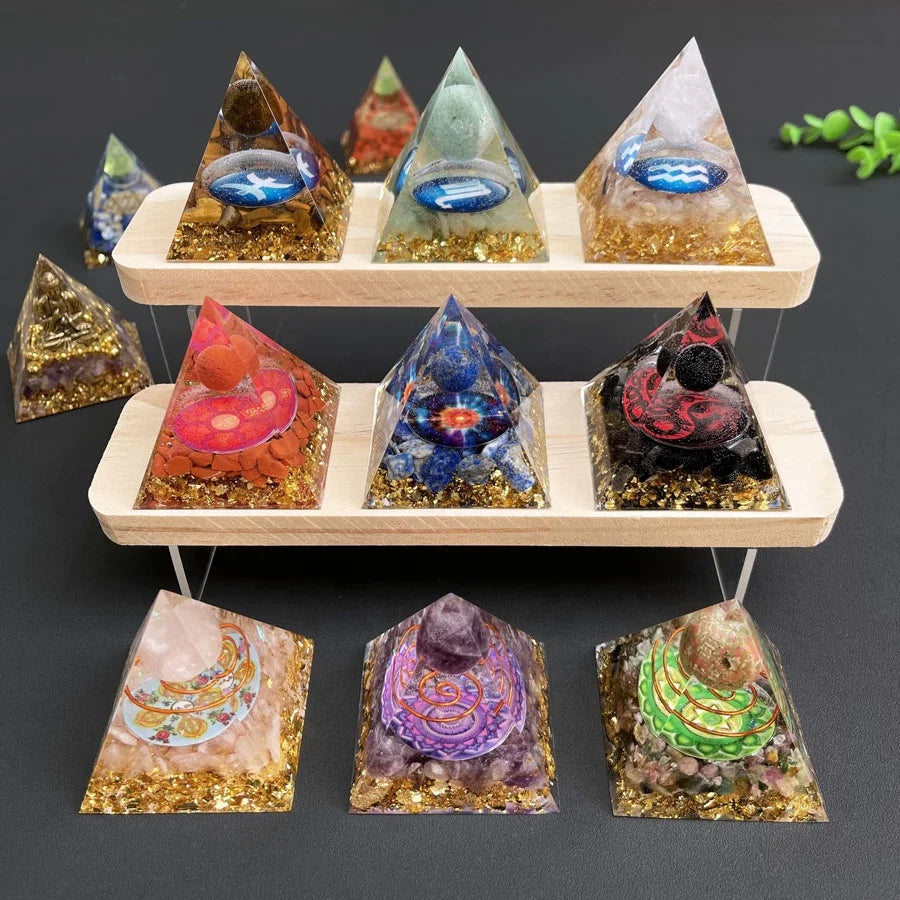 5cm Healing Crystals Resin Energy Orgone Organite Pyramid Chakra Orgone Pyramid Zodiac Orgonite Pyramid