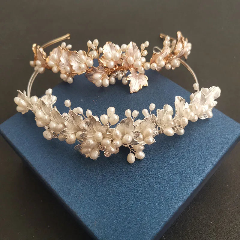 SLBRIDAL Luxury Handmade Rhinestone Crystal Freshwater Pearl Ceram Flower Bridal Tiara Headband Wedding Crown Women Hair Jewelry