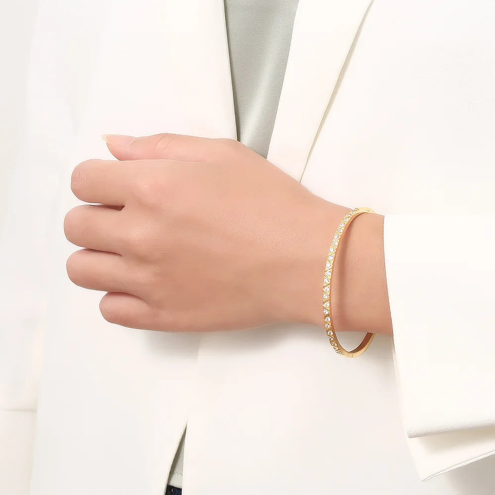 New Fashion Brand Jewelry 18K Gold Stainless Steel Diamond Rhombus Bangles s for Women