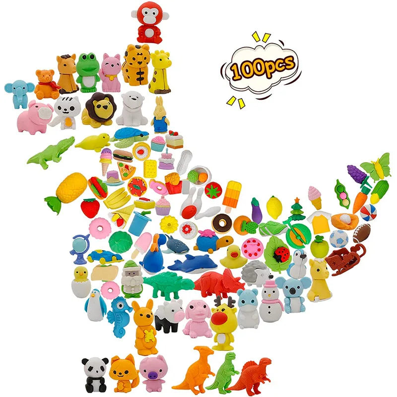 Soodoodo 2026 Hot Sale Promotional Zhejiang Animal TPR Creative Pencil Cars Eraser School Student 100Pcs