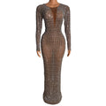 Saias Elegant Long Sleeve Rhinestone Pearls Bridal Wedding Birthday Dinner Gown Sexy Bodycon Maxi Prom Dress Women Evening Dress