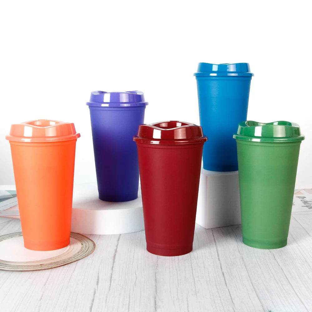 Color Changing Mug New Arrival 16oz Tumbler Heat Temperature Color Changing Plastic Cup Reusable Plastic Cup