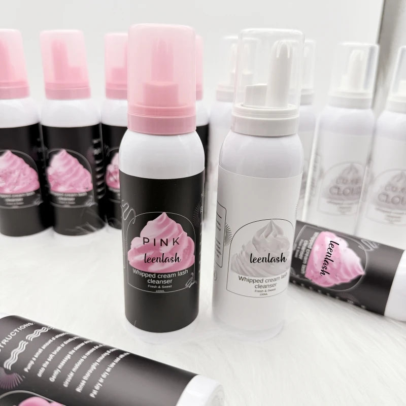 Private Label Custom Lash Extension Whipped Lash Shampoo Liquid 100ml Strawberry Mousse Foam Cleanser 2 1 White Pink Plastic