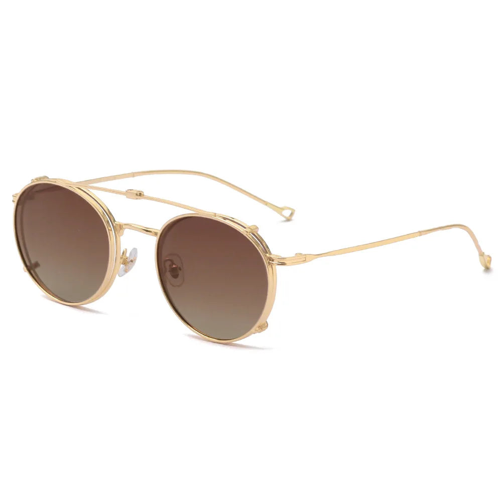 Premium Polarized Sunglasses Women's Vintage Round Frame Foldable Clip-On UV400 Protection Glasses for Driving Outdoor