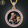 40mm Photo Necklace Personalized Family Memory Jewelry Gold Plated Brass Iced Out Baguette CZ Circle Picture Pendant Necklace