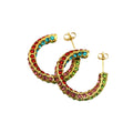 18K Gold Plated C Shape Hoop Earrings New Trendy Creative Stainless Steel Jewelry Colorful Crystal Rhinestone for Unisex