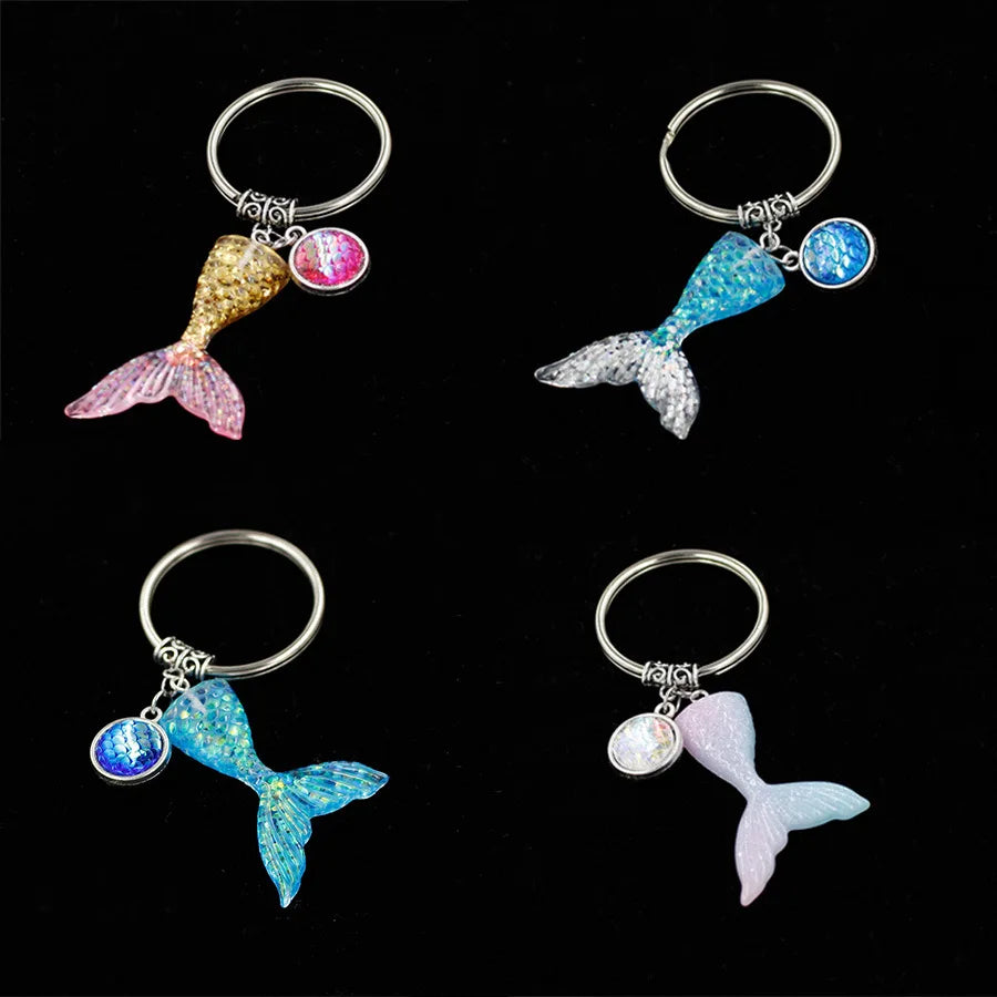 BASQUESUN Factory Wholesale Custom Ocean Mermaid Gradient Tail Fish Scale Face DIY Customizable Exquisite Keychain Pendant