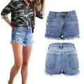 Womens Distressed Denim Shorts Mom Tassel Frayed Hem Jeans Ripped Half Pants Bootcut Trousers Cargo Shorts