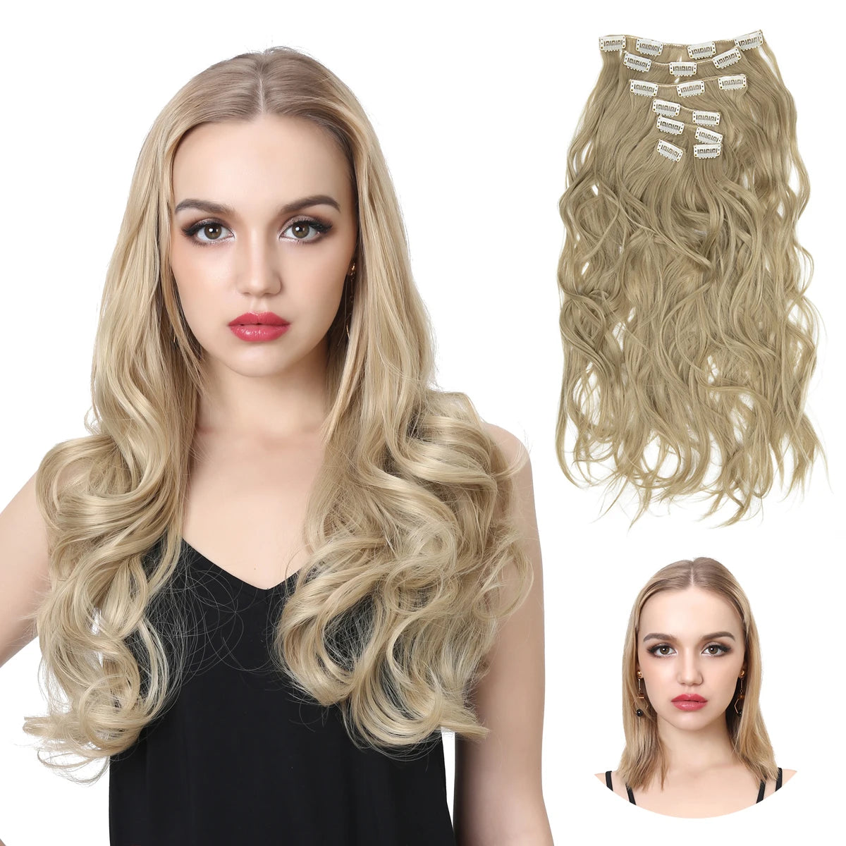 2023 SARLA 20" Wholesale High Quality Cheap High Temperature Synthetic 7pcs Long Curly Seamless Clip-in Hair Extensions Women